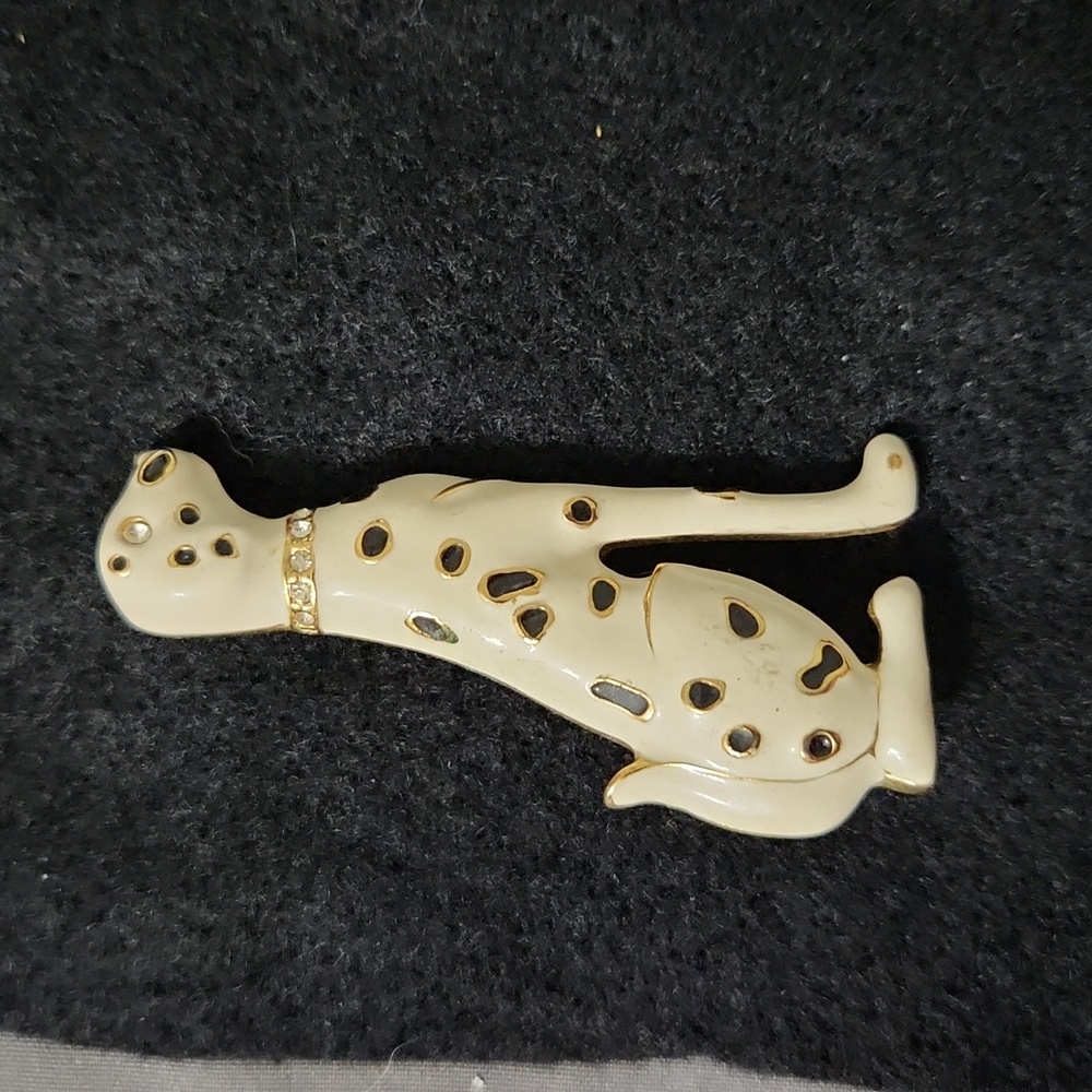 Vintage Dalmation Black, white, gold Enamel glittery collar brooch pin